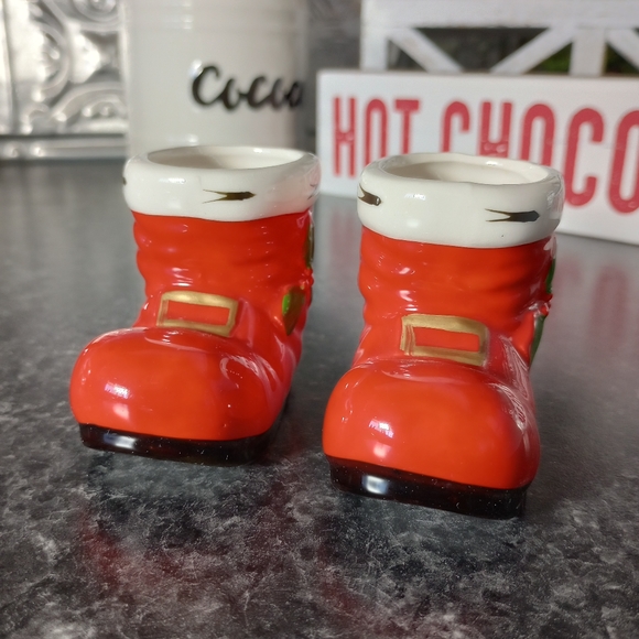 Lefton Japan Vintage 1950s Santa Boot Set of 2 Mistletoe Ceramic Hand Painted - Picture 3 of 8